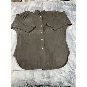 Elena Baldini Blouse Women's Size‎ M Black Button Up Collared Leather